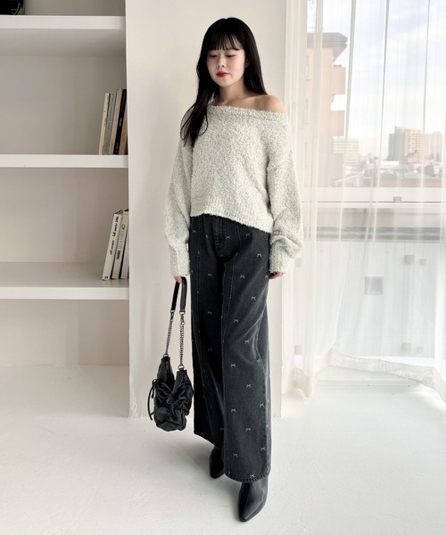Heather(ヘザー)の「リリーヤーンニット 320857(ニット/セーター・レディース・グレー/オフホワイト/ピンク・FREE)」の7枚目の写真