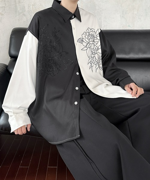 FVLMEN(フルメン)の「【FVLMEN】flower stone crazy big shirt/フラワー ストーン クレイジー ビッグ シャツ(シャツ/ブラウス・メンズ・ブラック/ホワイト×ブラック/ホワイト・FREE)」の2枚目の写真