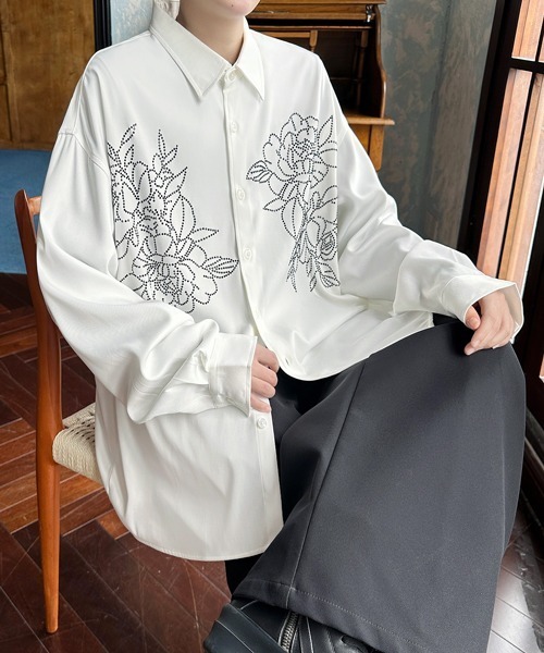 FVLMEN(フルメン)の「【FVLMEN】flower stone crazy big shirt/フラワー ストーン クレイジー ビッグ シャツ(シャツ/ブラウス・メンズ・ブラック/ホワイト×ブラック/ホワイト・FREE)」の1枚目の写真