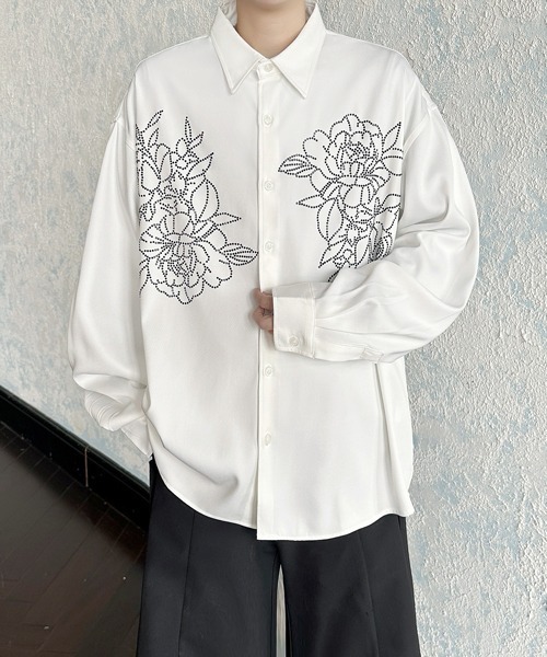 FVLMEN(フルメン)の「【FVLMEN】flower stone crazy big shirt/フラワー ストーン クレイジー ビッグ シャツ(シャツ/ブラウス・メンズ・ブラック/ホワイト×ブラック/ホワイト・FREE)」の4枚目の写真