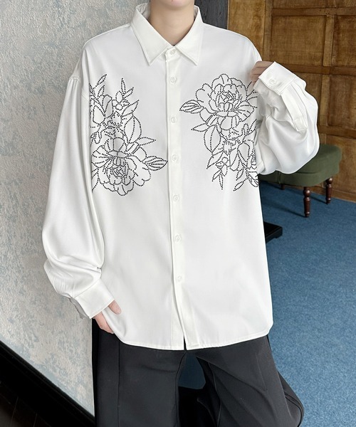 FVLMEN(フルメン)の「【FVLMEN】flower stone crazy big shirt/フラワー ストーン クレイジー ビッグ シャツ(シャツ/ブラウス・メンズ・ブラック/ホワイト×ブラック/ホワイト・FREE)」の6枚目の写真
