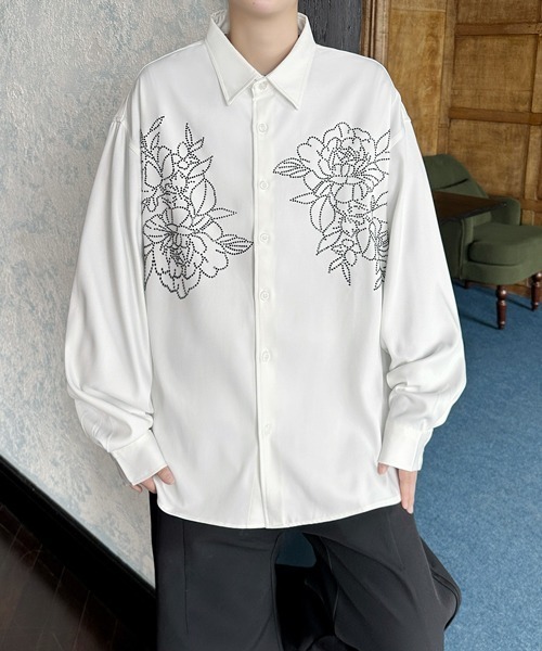 FVLMEN(フルメン)の「【FVLMEN】flower stone crazy big shirt/フラワー ストーン クレイジー ビッグ シャツ(シャツ/ブラウス・メンズ・ブラック/ホワイト×ブラック/ホワイト・FREE)」の7枚目の写真