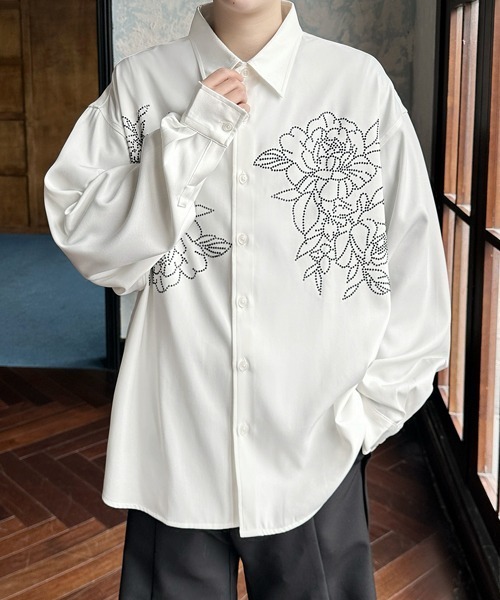 FVLMEN(フルメン)の「【FVLMEN】flower stone crazy big shirt/フラワー ストーン クレイジー ビッグ シャツ(シャツ/ブラウス・メンズ・ブラック/ホワイト×ブラック/ホワイト・FREE)」の10枚目の写真