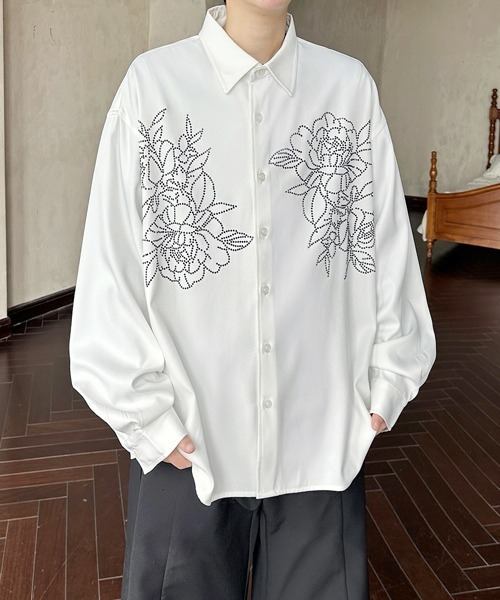 FVLMEN(フルメン)の「【FVLMEN】flower stone crazy big shirt/フラワー ストーン クレイジー ビッグ シャツ(シャツ/ブラウス・メンズ・ブラック/ホワイト×ブラック/ホワイト・FREE)」の9枚目の写真