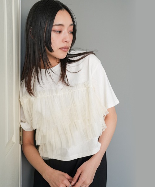 セール】フリルチュールドッキングTシャツ（Tシャツ/カットソー