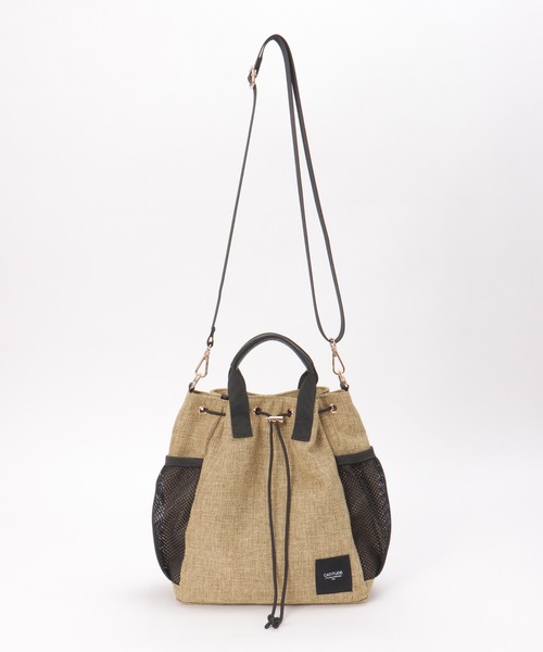 ikka(イッカ)の「ポリジュート2WAY巾着バッグ(ショルダーバッグ・レディース・ブラック/ベージュ・FREE)」の3枚目の写真