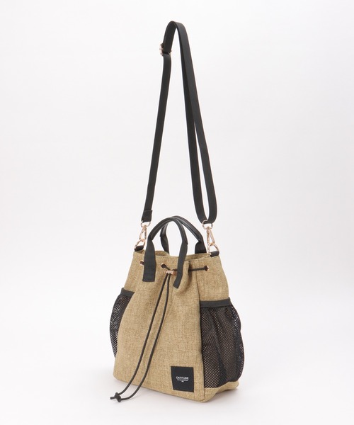 ikka(イッカ)の「ポリジュート2WAY巾着バッグ(ショルダーバッグ・レディース・ブラック/ベージュ・FREE)」の5枚目の写真