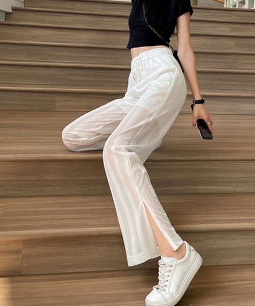 SallyLunn（サリーラン）の「縦ストライプシースルーロングパンツ（その他パンツ・レディース・ホワイト/ブラック・MEDIUM/LARGE）」の6枚目の写真