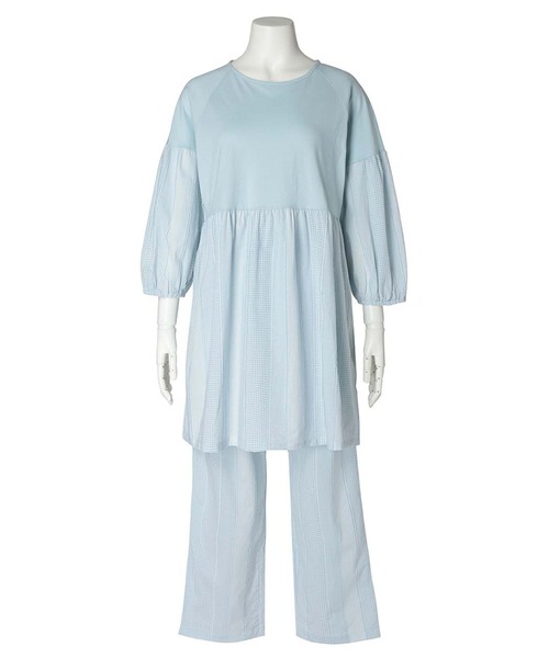 KID BLUE（キッドブルー）の「キッドブルー -ストライプギンガム -8分袖パジャマ -KNBK526 -kidblue（ルームウェア/パジャマ・レディース・ブラック/サックスブルー/ベージュ・M/L）」の3枚目の写真