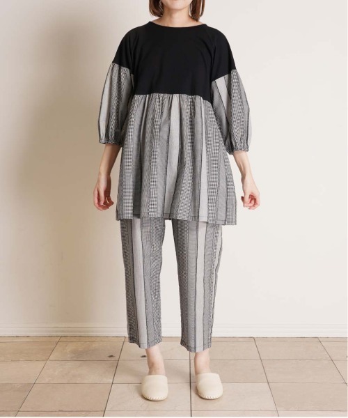 KID BLUE（キッドブルー）の「キッドブルー -ストライプギンガム -8分袖パジャマ -KNBK526 -kidblue（ルームウェア/パジャマ・レディース・ブラック/サックスブルー/ベージュ・M/L）」の2枚目の写真