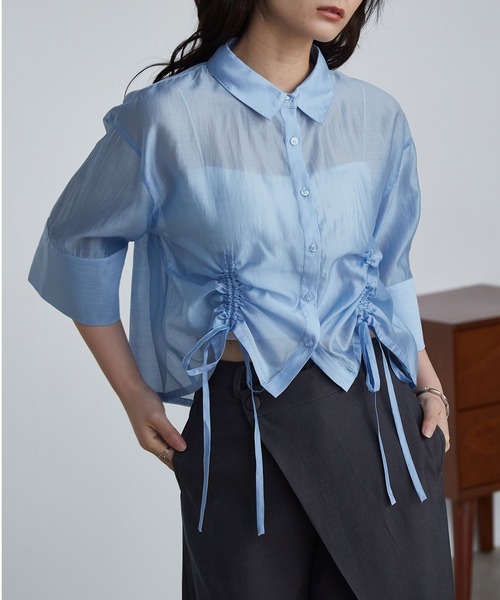 solleim(ソルレム)の「シアードロストショート丈シャツ(シャツ/ブラウス・レディース・グレー/オフホワイト/ブルー/ベージュ・M/L)」の13枚目の写真