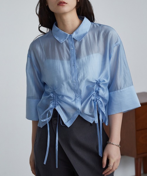 solleim(ソルレム)の「シアードロストショート丈シャツ(シャツ/ブラウス・レディース・グレー/オフホワイト/ブルー/ベージュ・M/L)」の14枚目の写真