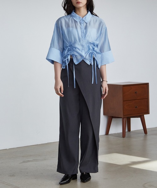 solleim(ソルレム)の「シアードロストショート丈シャツ(シャツ/ブラウス・レディース・グレー/オフホワイト/ブルー/ベージュ・M/L)」の16枚目の写真