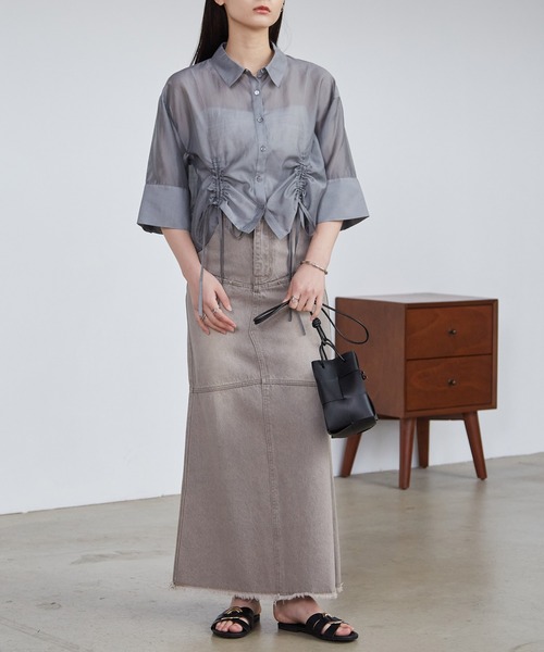 solleim(ソルレム)の「シアードロストショート丈シャツ(シャツ/ブラウス・レディース・グレー/オフホワイト/ブルー/ベージュ・M/L)」の10枚目の写真