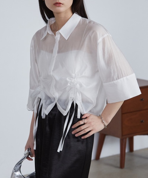 solleim(ソルレム)の「シアードロストショート丈シャツ(シャツ/ブラウス・レディース・グレー/オフホワイト/ブルー/ベージュ・M/L)」の12枚目の写真