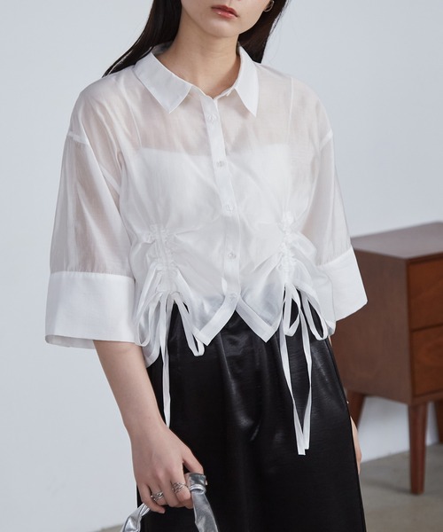 solleim(ソルレム)の「シアードロストショート丈シャツ(シャツ/ブラウス・レディース・グレー/オフホワイト/ブルー/ベージュ・M/L)」の5枚目の写真