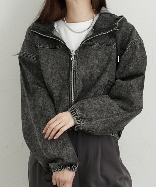 nissen（ニッセン）の「デニムブルゾン（デニムジャケット・レディース・ブルー/ブラック・L/M）」の2枚目の写真