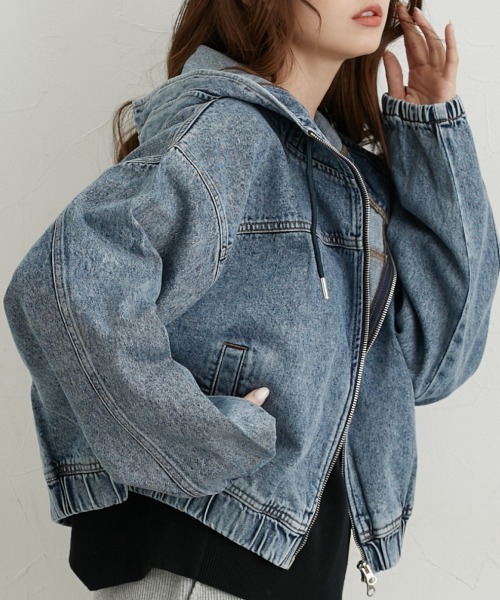 nissen(ニッセン)の「デニムブルゾン(デニムジャケット・レディース・ブルー/ブラック・L/M)」の3枚目の写真