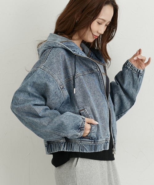 nissen(ニッセン)の「デニムブルゾン(デニムジャケット・レディース・ブルー/ブラック・L/M)」の4枚目の写真