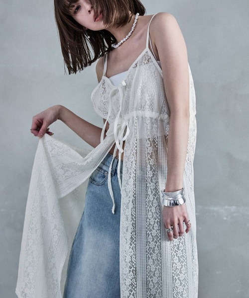 Fashion Letter(ファッションレター)の「レースキャミワンピース(ワンピース・レディース・オフホワイト/ライトベージュ/ブルーグレー/ブラック・M)」の1枚目の写真