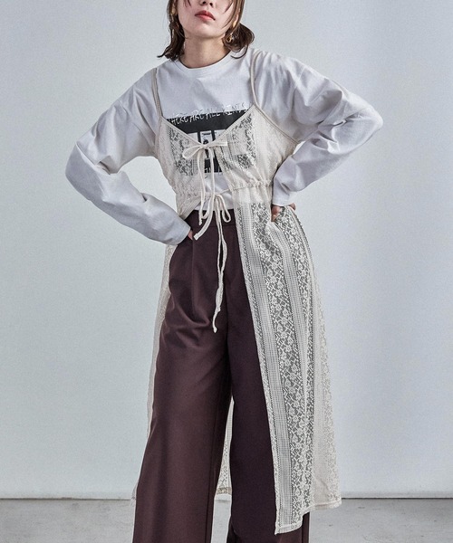 Fashion Letter(ファッションレター)の「レースキャミワンピース(ワンピース・レディース・オフホワイト/ライトベージュ/ブルーグレー/ブラック・M)」の2枚目の写真