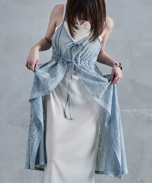 Fashion Letter(ファッションレター)の「レースキャミワンピース(ワンピース・レディース・オフホワイト/ライトベージュ/ブルーグレー/ブラック・M)」の7枚目の写真