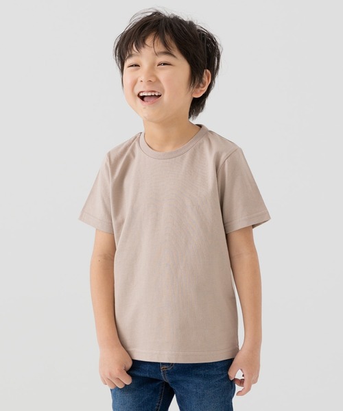 chil2（チルツー）の「綿100％ 無地 半袖Tシャツ（Tシャツ/カットソー・キッズ・ベージュ/オートミール/ミント/ネイビー/パープル/ラベンダー/イエロー/オレンジ/ホワイト/グリーン/ライトグリーン/レッド/ブラック/カーキ/サックスブルー/スモークピンク/チャコールグレー/クリーム/ブルー/グレイッシュブルー・80ｃｍ/90cm/100cm/110cm/120cm/130cm/140cm/150cm/160cm）」の4枚目の写真
