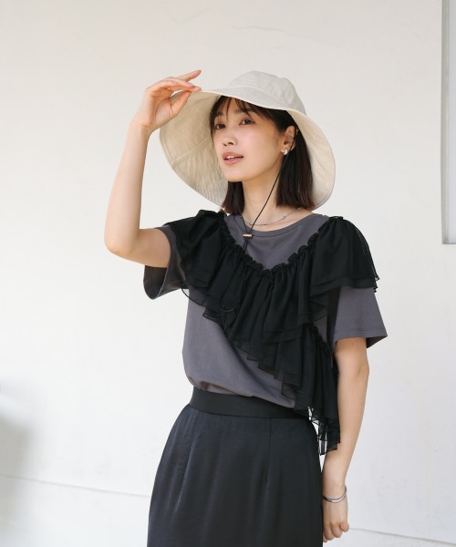 Bou Jeloud（ブージュルード）の「ツバヒロキルトハット（キャップ・レディース・ブラック/オフホワイト・ONESIZE）」の4枚目の写真