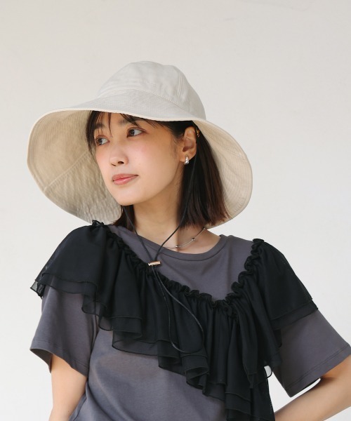 Bou Jeloud（ブージュルード）の「ツバヒロキルトハット（キャップ・レディース・ブラック/オフホワイト・ONESIZE）」の6枚目の写真