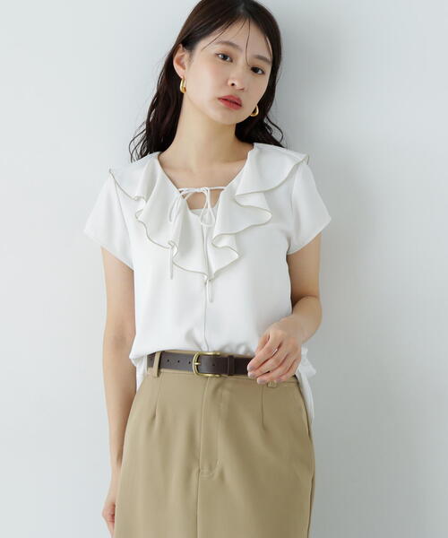 N.(N. Natural Beauty Basic)(エヌエヌナチュラルビューティーベーシック)の「バイカラーフレアブラウス(シャツ/ブラウス・レディース・オフホワイト/チャコールグレー/ライトグリーン・MEDIUM)」の16枚目の写真