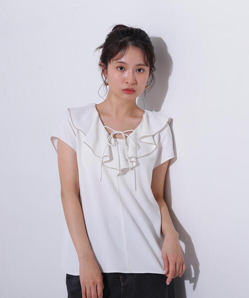N.(N. Natural Beauty Basic)(エヌエヌナチュラルビューティーベーシック)の「バイカラーフレアブラウス(シャツ/ブラウス・レディース・オフホワイト/チャコールグレー/ライトグリーン・MEDIUM)」の1枚目の写真