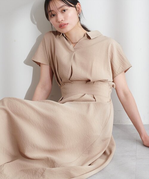 WEB限定】涼しげスキッパー衿お上品ワンピース(Lサイズ