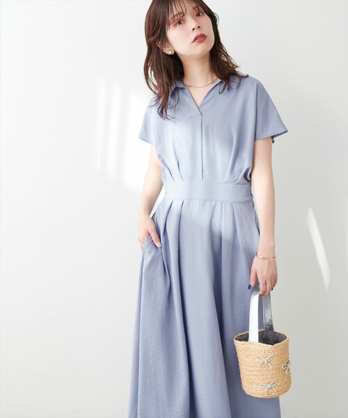 natural couture（ナチュラルクチュール）の「【WEB限定】涼しげスキッパー衿お上品ワンピース(Lサイズ)（ワンピース・レディース・ブラウン/グリーン/ピンク/ベージュ/ブラック/サックスブルー/ブラック系その他・LARGE）」の6枚目の写真