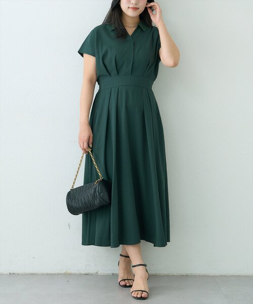 natural couture（ナチュラルクチュール）の「【WEB限定】涼しげスキッパー衿お上品ワンピース(Lサイズ)（ワンピース・レディース・ブラウン/グリーン/ピンク/ベージュ/ブラック/サックスブルー/ブラック系その他・LARGE）」の5枚目の写真