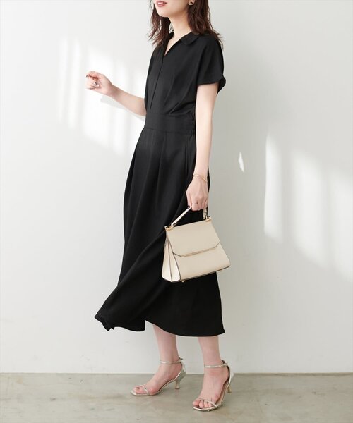 natural couture（ナチュラルクチュール）の「【WEB限定】涼しげスキッパー衿お上品ワンピース(Lサイズ)（ワンピース・レディース・ブラウン/グリーン/ピンク/ベージュ/ブラック/サックスブルー/ブラック系その他・LARGE）」の8枚目の写真