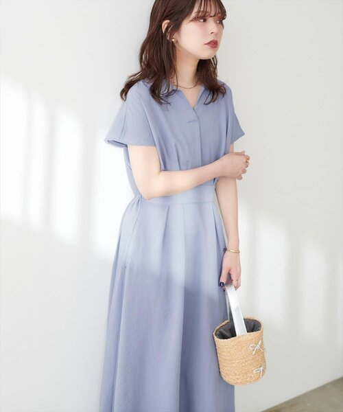 WEB限定】涼しげスキッパー衿お上品ワンピース(Lサイズ