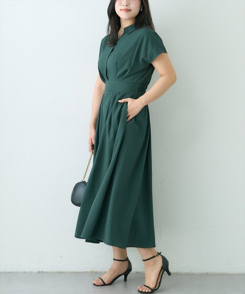 セール】【WEB限定】涼しげスキッパー衿お上品ワンピース(L