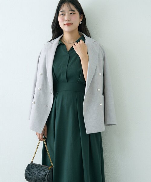 WEB限定】涼しげスキッパー衿お上品ワンピース(Lサイズ