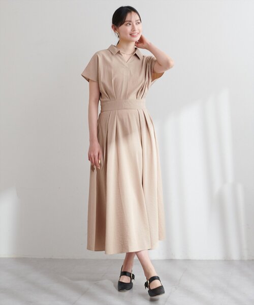 セール】【WEB限定】涼しげスキッパー衿お上品ワンピース(L