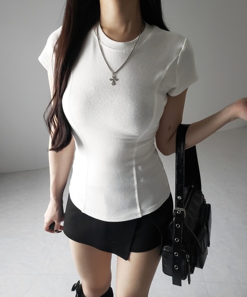 me+em select（ミームセレクト）の「【 ２color 】スーパーフィットスリムラインＴシャツ ／ super fit slim line T-shirt（Tシャツ/カットソー・レディース・ブラック/ホワイト・FREE）」の5枚目の写真