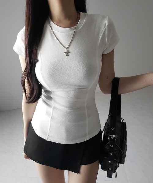 me+em select（ミームセレクト）の「【 ２color 】スーパーフィットスリムラインＴシャツ ／ super fit slim line T-shirt（Tシャツ/カットソー・レディース・ブラック/ホワイト・FREE）」の3枚目の写真