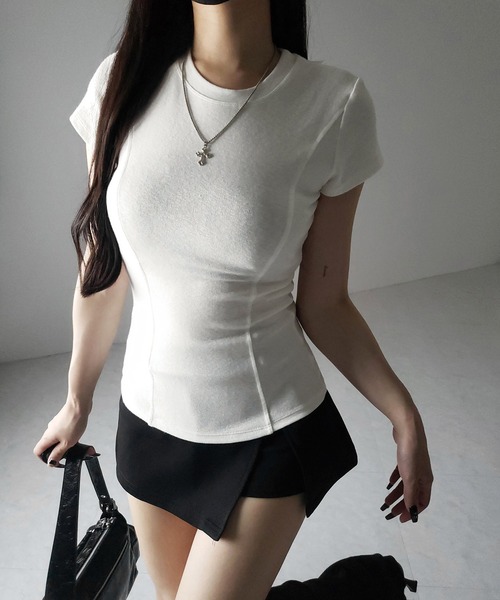 me+em select（ミームセレクト）の「【 ２color 】スーパーフィットスリムラインＴシャツ ／ super fit slim line T-shirt（Tシャツ/カットソー・レディース・ブラック/ホワイト・FREE）」の8枚目の写真