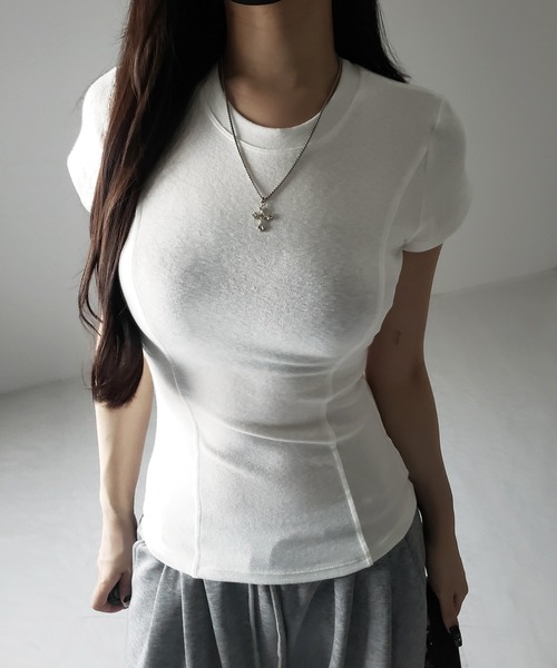 me+em select（ミームセレクト）の「【 ２color 】スーパーフィットスリムラインＴシャツ ／ super fit slim line T-shirt（Tシャツ/カットソー・レディース・ブラック/ホワイト・FREE）」の16枚目の写真