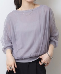 Anna Nicola チュールドッキングシアーニット7分袖トップス