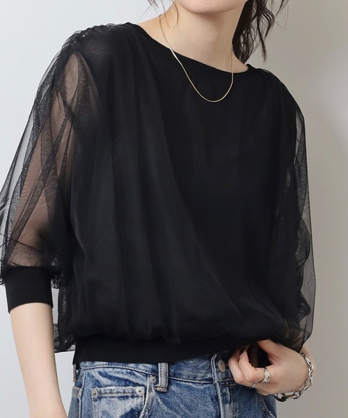 トップス anna セール】Anna Nicola チュールドッキングシアーニット7分袖