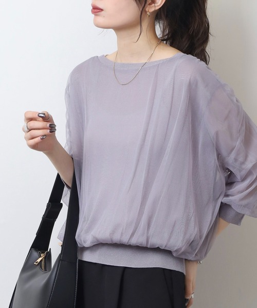 トップス Anna セール】Anna Nicola チュールドッキングシアーニット7分袖