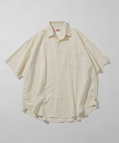 HINSON（ヒンソン）の「HINSON/ヒンソン レギュラーカラー ショートスリーブシャツ/シワ加工/リラックスフィット（シャツ/ブラウス・メンズ・ホワイト/ブラック/オフホワイト・MEDIUM/LARGE）」の4枚目の写真
