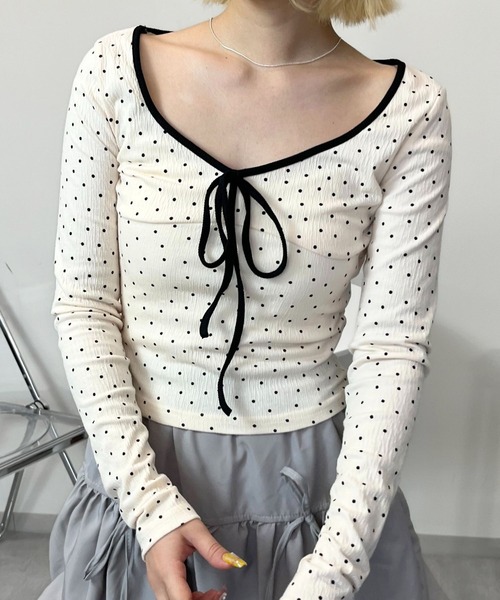 sevens(セブンズ)の「【sevens】CS フロントリボン配色ドットカットソー(Tシャツ/カットソー・レディース・ブラック/ホワイト・FREE)」の8枚目の写真