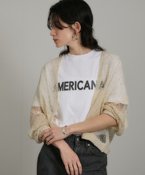 SALON adam et rope'（サロン アダム エ ロペ）の「ギマコットンスパンコールカーディガン（カーディガン/ボレロ・レディース・チャコールグレー/オフホワイト/ブラウン系その他2・FREE）」の2枚目の写真