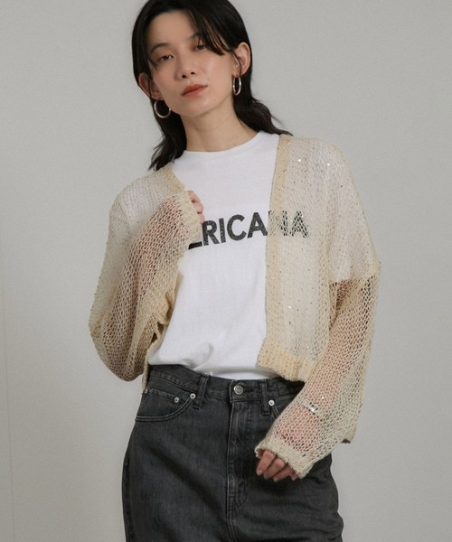 SALON adam et rope'（サロン アダム エ ロペ）の「ギマコットンスパンコールカーディガン（カーディガン/ボレロ・レディース・チャコールグレー/オフホワイト/ブラウン系その他2・FREE）」の14枚目の写真